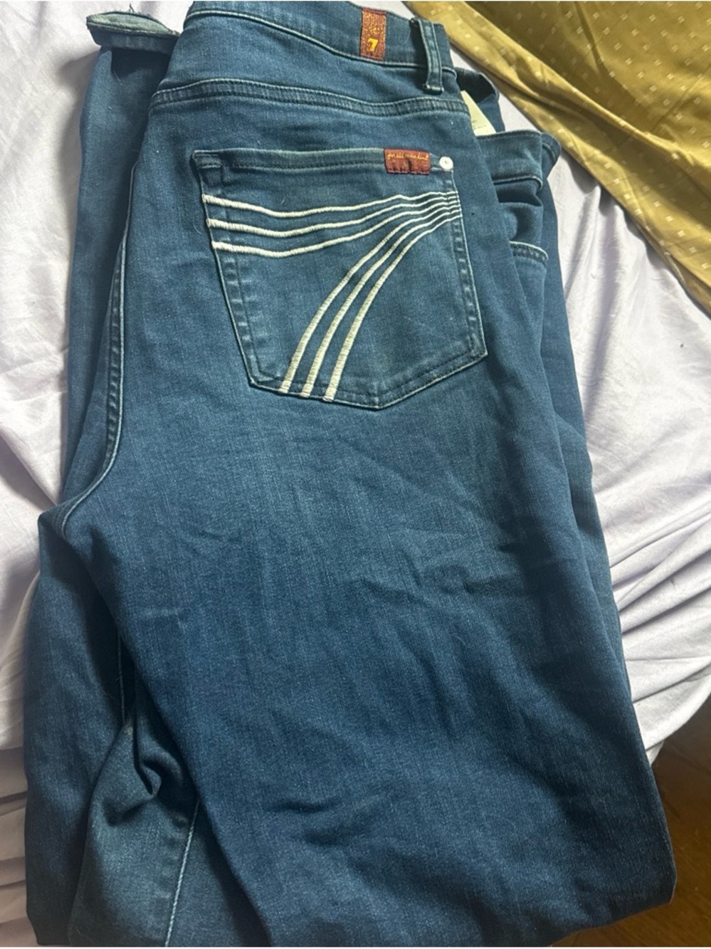 7 For All Mankind Relaxed Blue Jeans with Contrasting Pocket Stitch